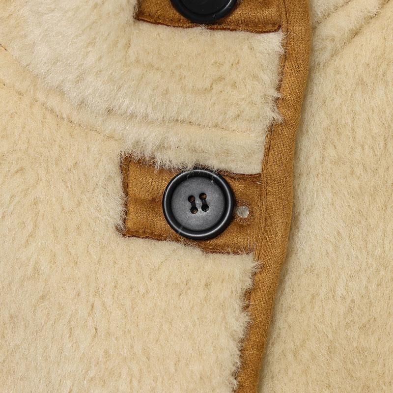 Women's Two-Sided Jacket Camel Wool & Cream Faux Fur, Stand Collar with Pockets, Vintage Winter Layered Fashion Coat Outerwear