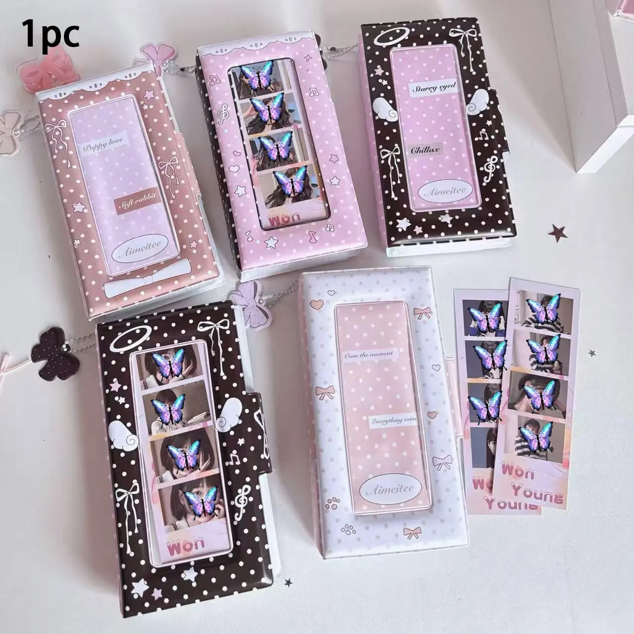 Kawaii 4-Cut Photo Album & Photocard Holder Suitable for Fans, Portable Plastic Book with 4 Photo Pages, -Themed for Decor, Travel - Rectangular Scrapbook for Trading Card Collections Photo Storage Album Photocards