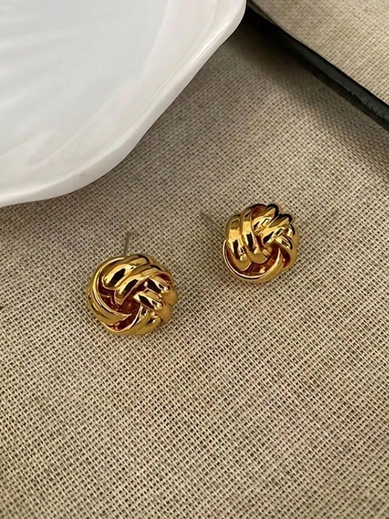 1 Pair Metal Geometric Spiral Earrings, Unique Women's Daily Jewelry, Fashionable Ear Rings for Everyday Wear, Stylish Accessory