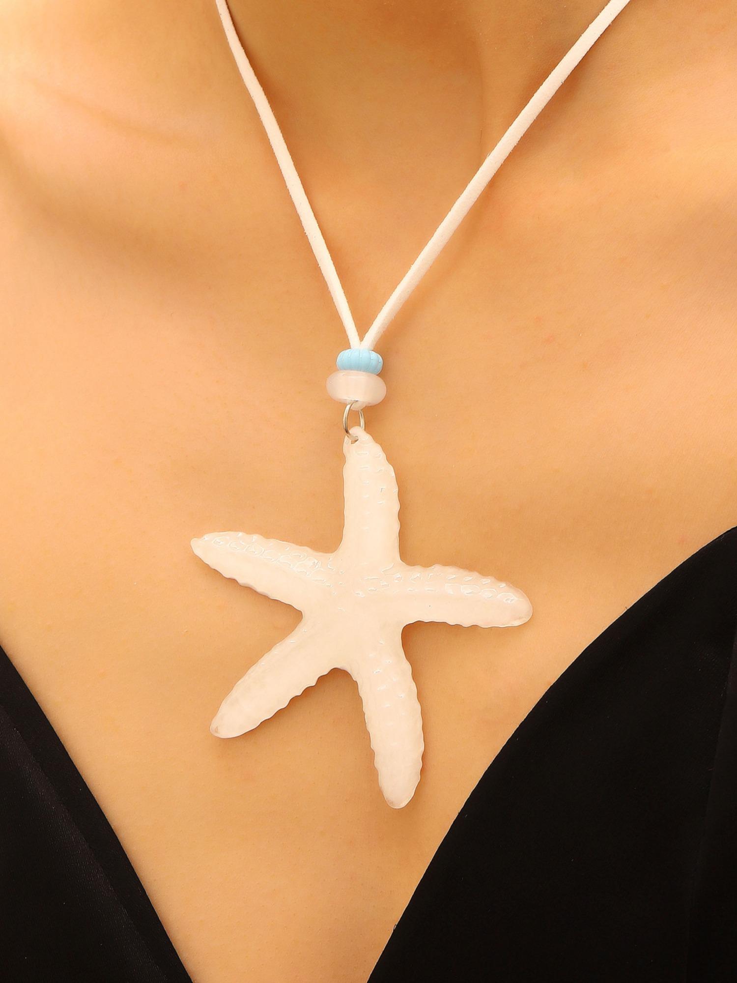 Holiday Island Long Blue Starfish Necklace for Women, Luxury High-End Collar Chain, Elegant Pendant Accessory, Perfect Gift Idea