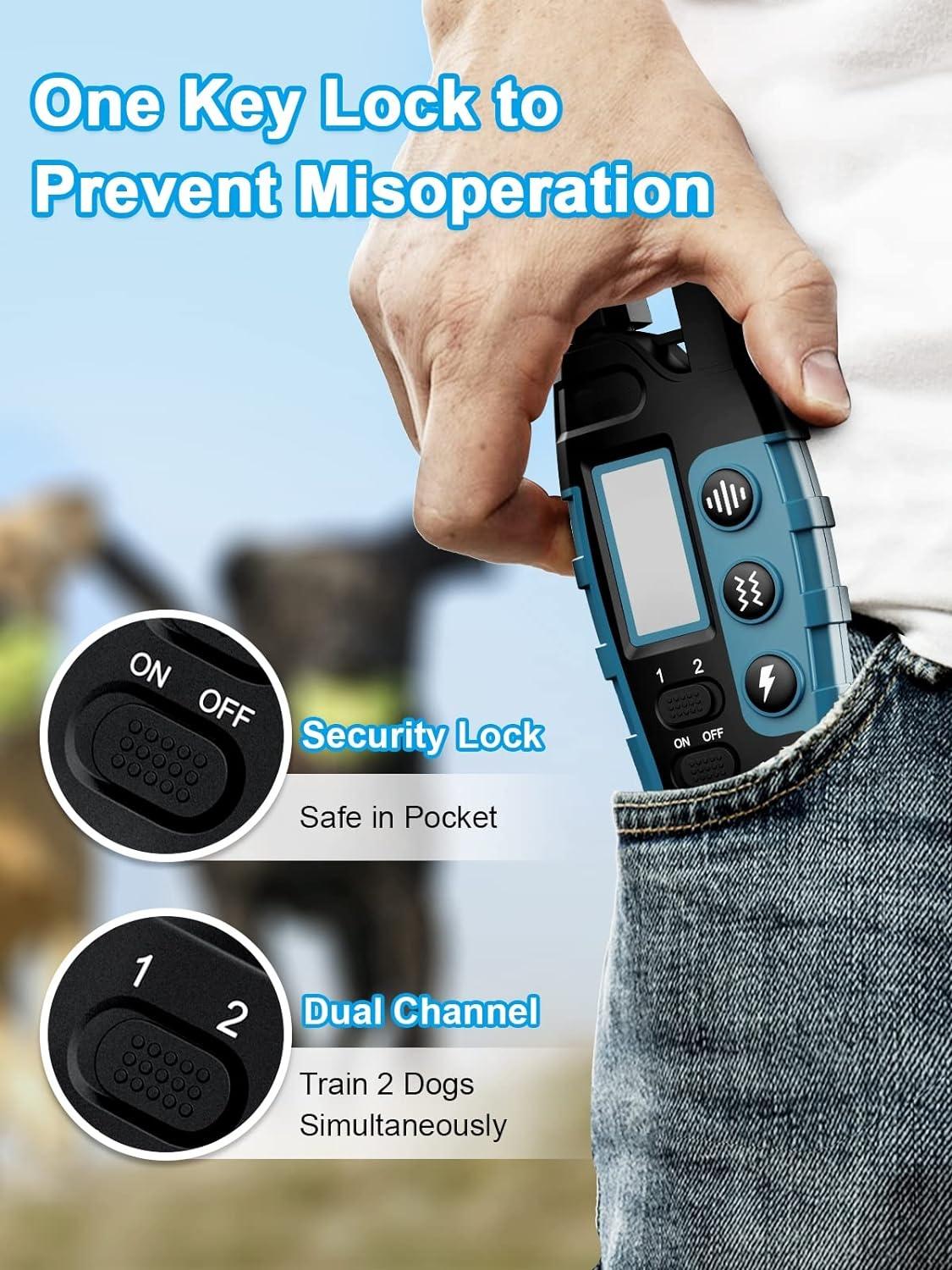 Electronic Dog Training Collar with Remote, Beep Vibration Safe Shock, 3300FT Control Range, Train 2 Dogs Simultaneously, Waterproof Receiver, Long Battery Life for Small to Large Dogs