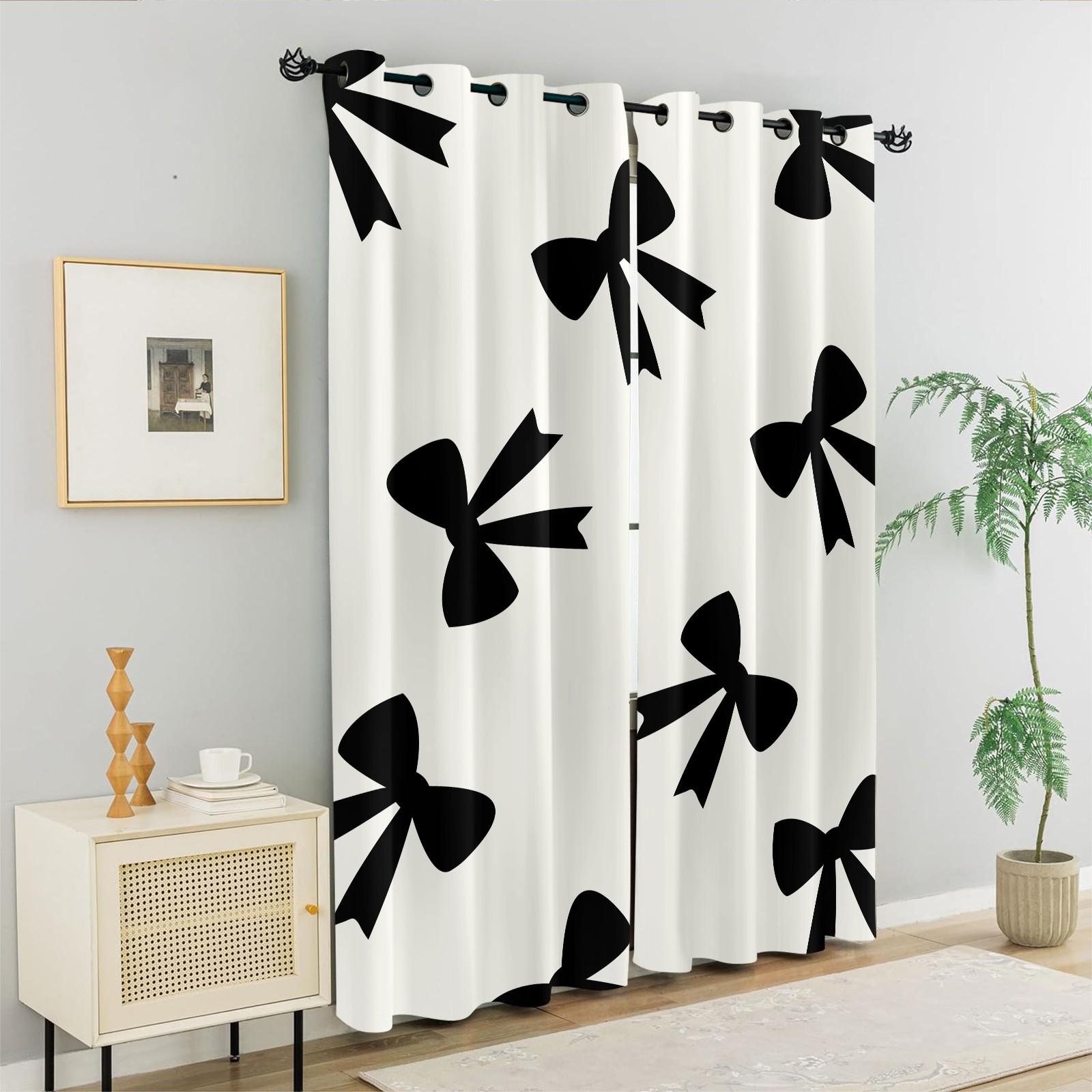 2Pcs 80% Blackout Bow Print Curtains, Minimalist Heart-Accented Window Drapes for Bedroom & Living Room, Sweet Gift for Girls