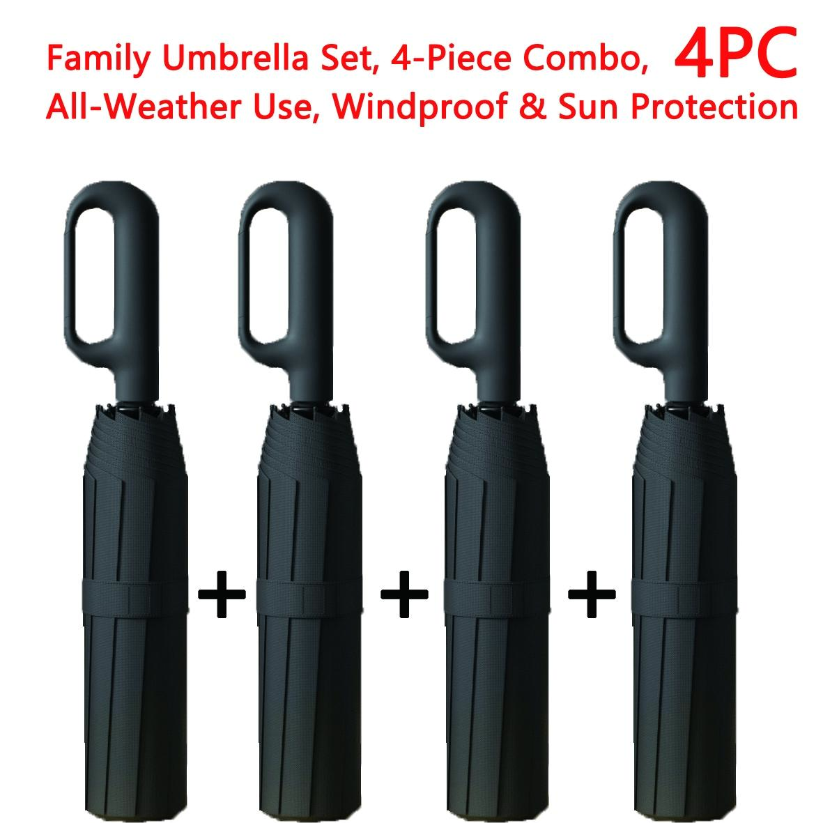 Creative Ring Handle 10k Dual Bone Rain Umbrella Set, Windproof Waterproof, Portable Design, Automatic Opening, Four-Piece Combination, Folding Umbrella, Rainproof Umbrella