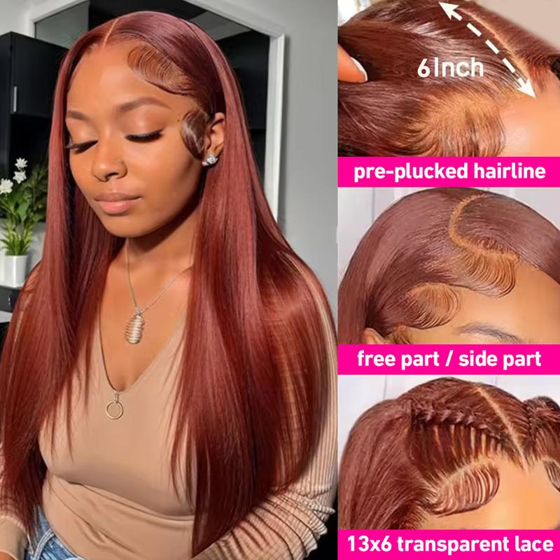 28 Inch Reddish Brown Wear go Glueless Wigs with Drawstring Effortless Install Ear to Ear Bone Straight 13x6 Human Hair Lace Front Wig Colored Brazilian Transparent Lace Frontal Wig For Women #outdoorfun