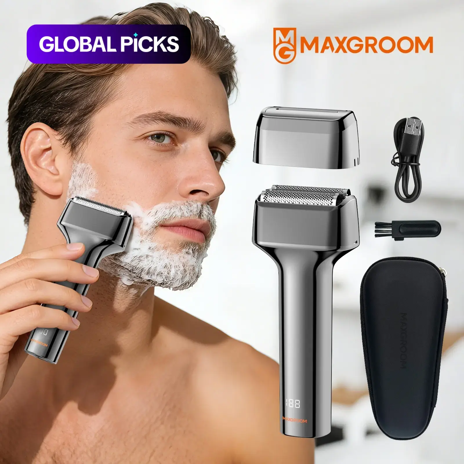 MAXGROOM Electric Shaver, Cordless Waterproof Shaver, 3 Floating Heads for a Clean, Smooth Shave, IPX7 Waterproof, Long Battery Life, LED Power Display, Perfect for Wet & Dry Use, Usb Rechargeable Shaver