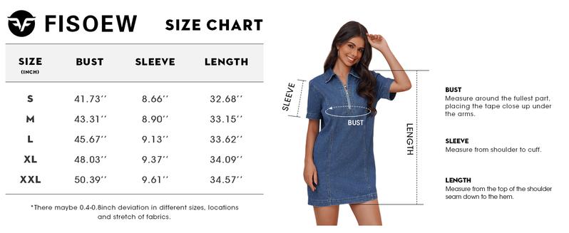 FMEYOA Womens Denim Shirt Dress Summer Collared V Neck Mini Casual Jean Dresses with Pockets