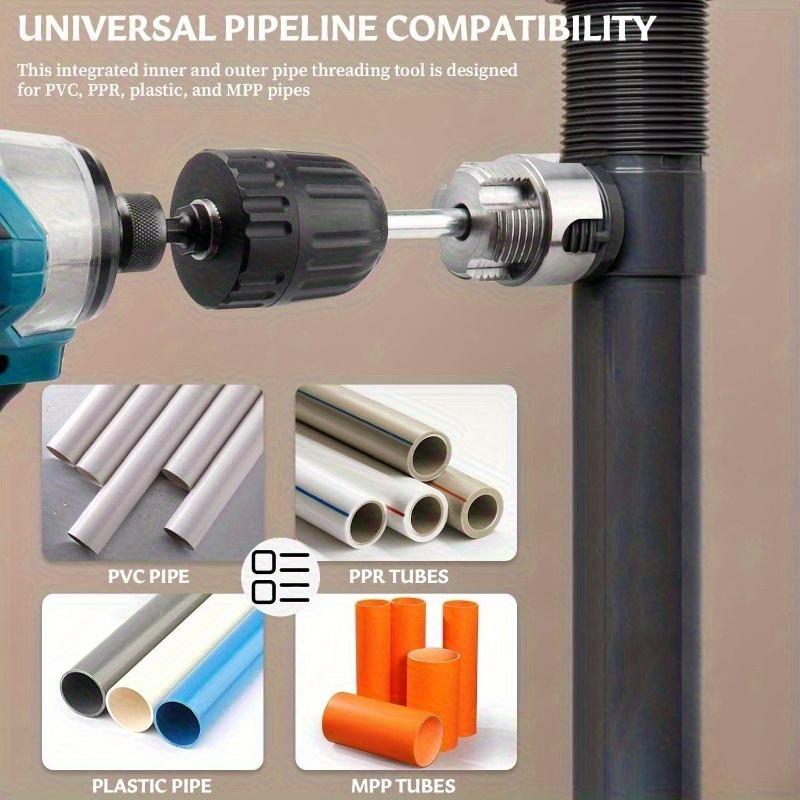 3-Piece Heavy-Duty Alloy Pipe Threading Tool Set - 1/2", 3/4", 1" Internal/External Threads, Electric Drill Compatible PVC/Plastic Pipe Threading Tool, Suitable for DIY and Professional Plumbing Installations (Compatible with PPR, MPP Pipes)Summervibes 3-Piece Heavy-Duty Alloy Pipe Threading Tool Set - 1/2", 3/4", 1" Internal/External Threads, Electric Drill Compatible PVC/Plastic Pipe Threading Tool, Suitable for DIY and Professional Plumbing Installations (Compatible with PPR, MPP Pipes)Summervibes