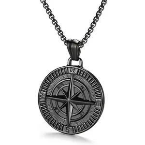 Men's Compass Pendant Necklace Stainless Steel Navigator Forged for Male Jewelry