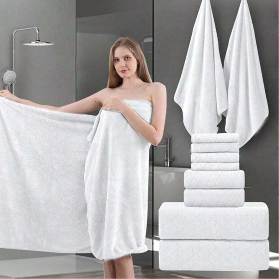 Women's Bath Towel Set - Adjustable Microfiber Super Absorbent, Bath Towel And Bathroom Shower Head Cover, Quick Drying Hair And Body, Suitable For Gym, Spa, Sauna And After Shower Body Covering, Pink Gray Back To School