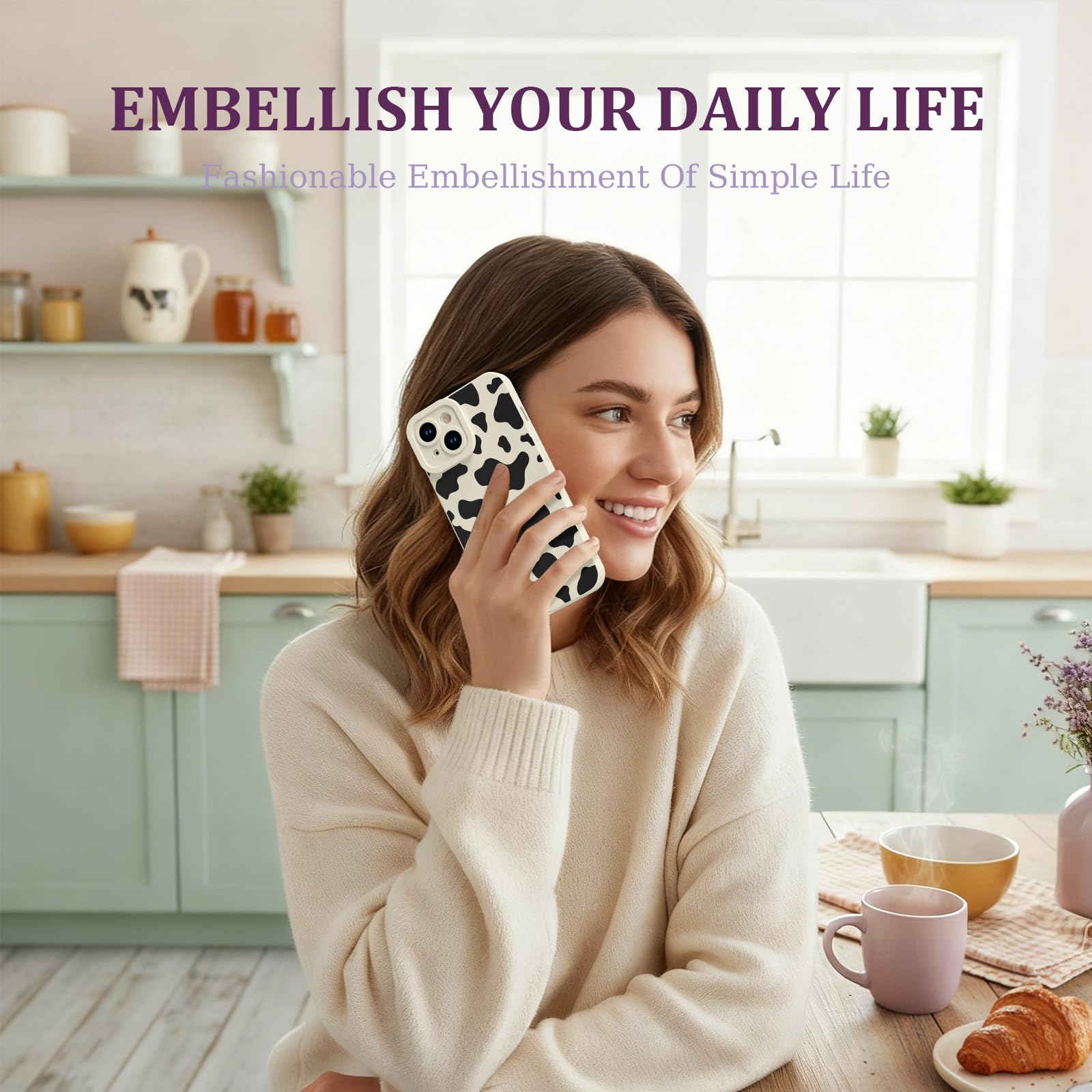 Case Compatible with iPhone 13, Cute Pretty Print Protective Silicone Case for Girls Women, Ultra-Thin Shockproof Soft Girly Phone Cover for iPhone 13 - Cow Print