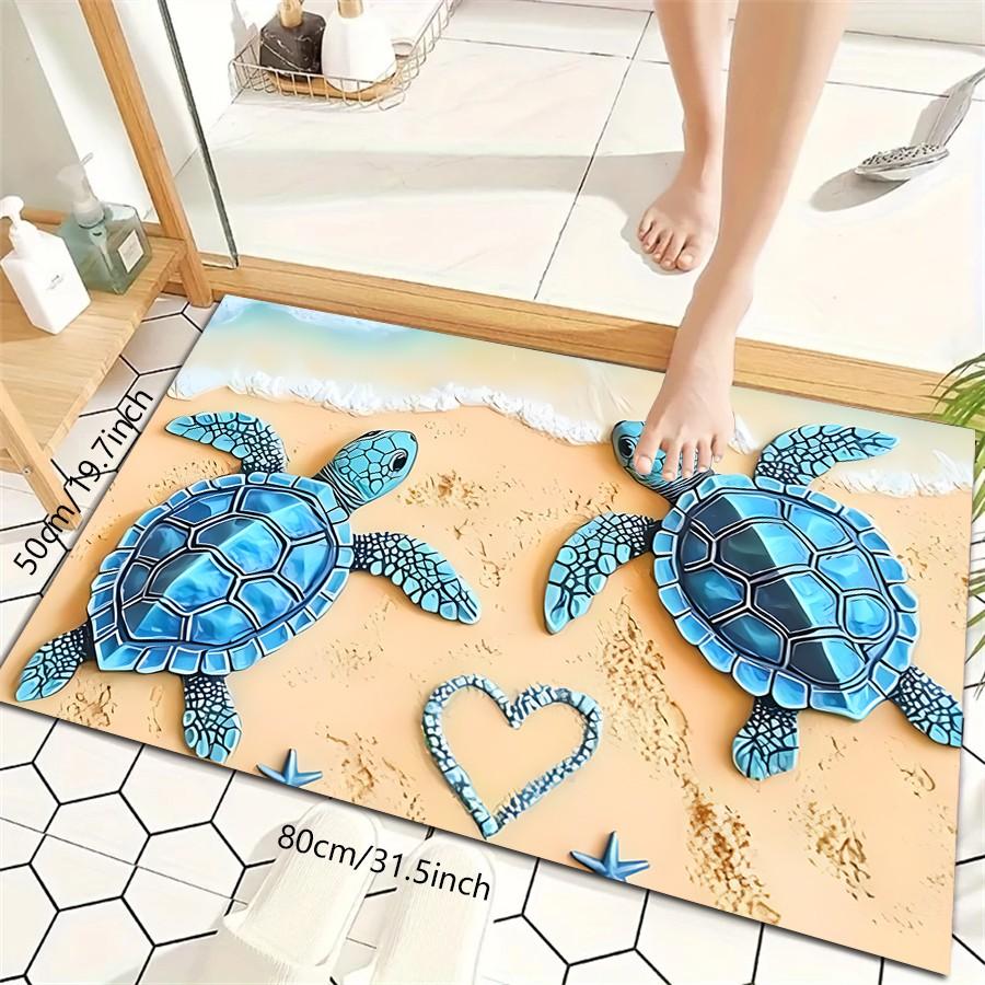 1PC Ocean-inspired Blue Turtle Pattern Anti-slip Bathroom Mats, Soft and Comfortable Bathroom Floor Mats, Bathroom Decorations, Kitchen Carpets, Suitable for Laundry Rooms, Bedrooms, Shower Rooms, Indoor Mats etc