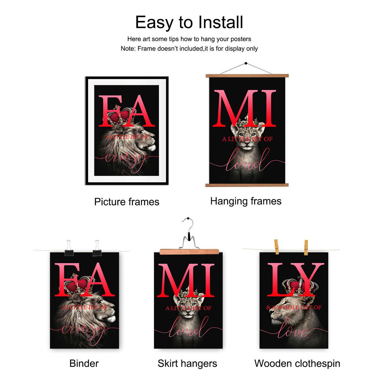 Lion Family Pattern Canvas Poster without Frame, 3 Counts/set Modern Wall Art, Wall Decor for Home Living Room Bedroom Office, Home Decor, Unframed Art Print