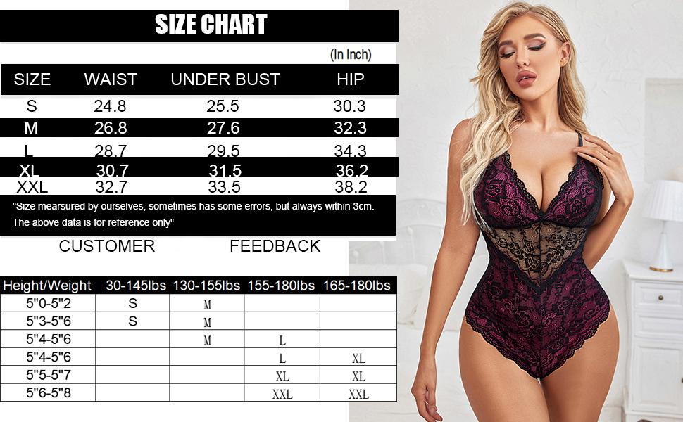 Avidlove Lingerie for Women One Piece Bodysuit with Buttoned Closure and Contrast Lace