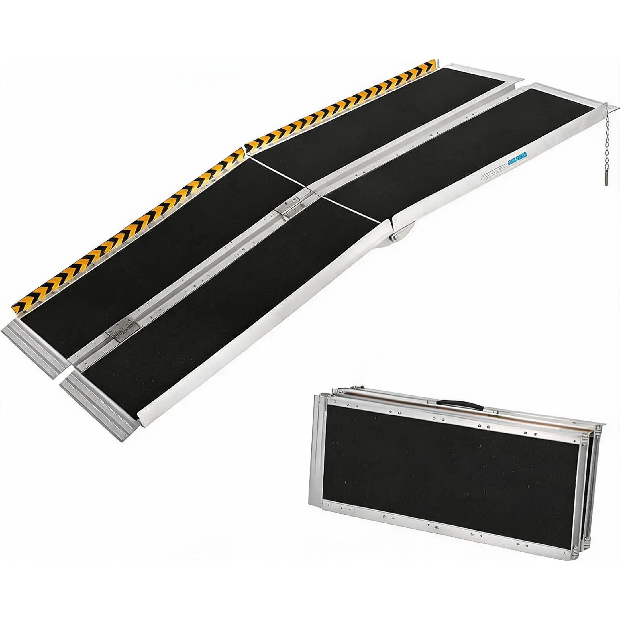 7 FT Home Wheelchair Ramp - Portable Aluminum Ramp with Non-Skid Surface, Reflective Strips & Transition Plate, 600 Lbs Capacity
