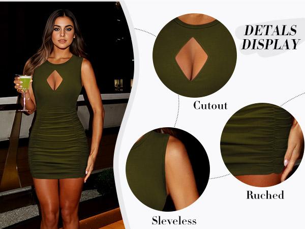 FAIRY SEASON Women's Night Out Bodycon Mini Dress - Minimalist Sizes run small Petite Sexy Cutout & Ruched Design Sleeveless Party Dress for Summer 2025 | Feel Confident & Comfortable!