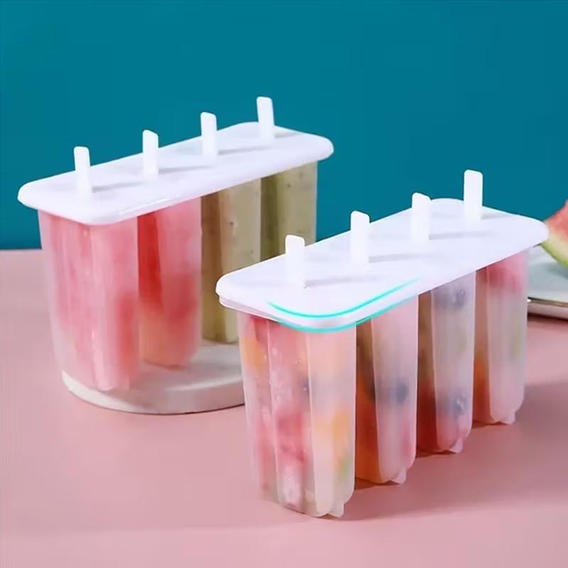 2pcs Ice Pop Molds with Lids, DIY Plastic Ice Cream Maker Tray, Summer Snack Set, 4-Compartment Frozen Dessert Kit