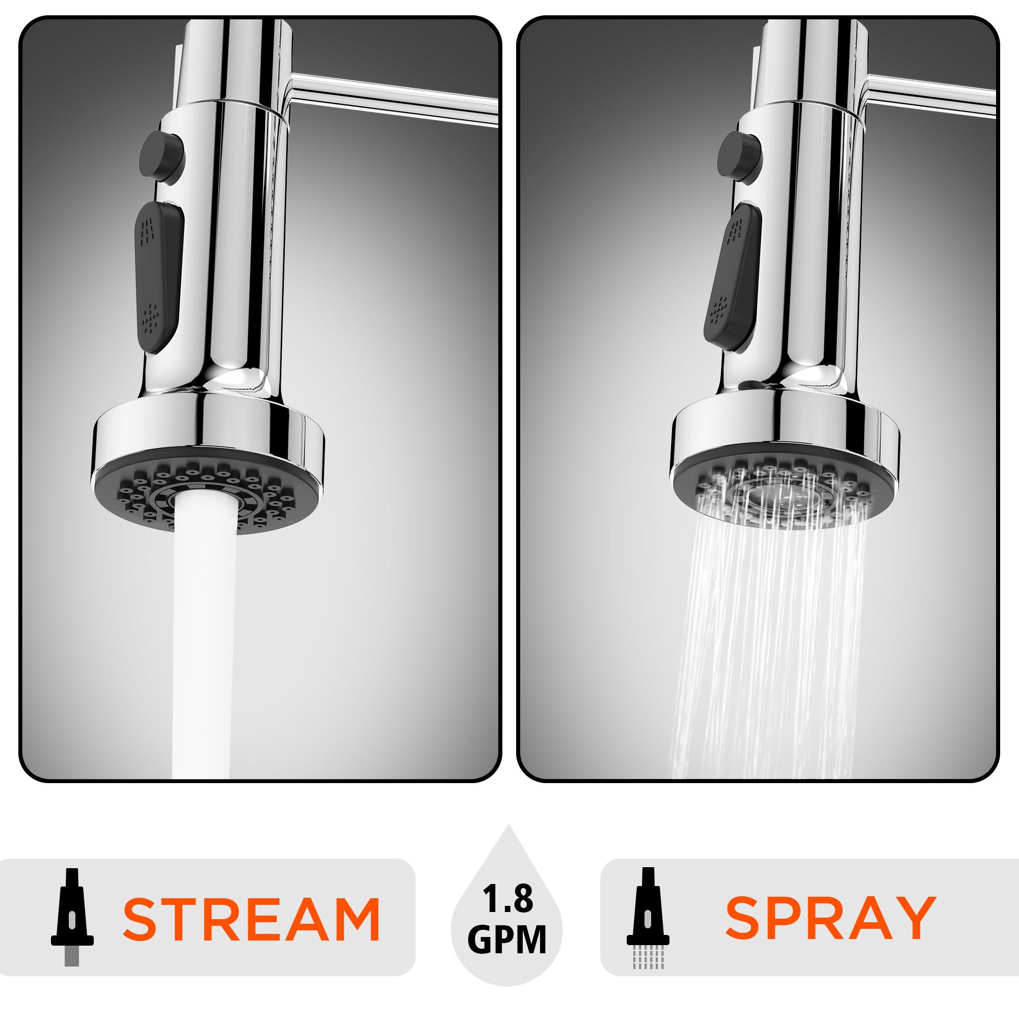 FORIOUS Kitchen Faucet with Pull Down Sprayer，Adjustable High Pressure Stainless Steel Single Handle Rotated Pull Out Kitchen Sink Faucets