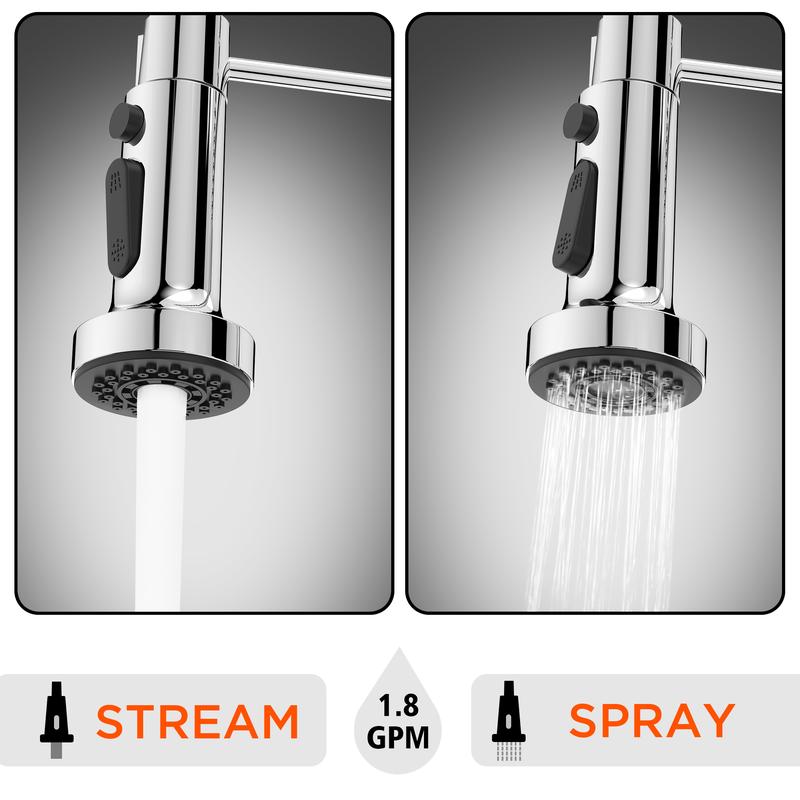 FORIOUS Kitchen Faucet with Pull Down Sprayer，Adjustable High Pressure Stainless Steel Single Handle Rotated Pull Out Kitchen Sink Faucets
