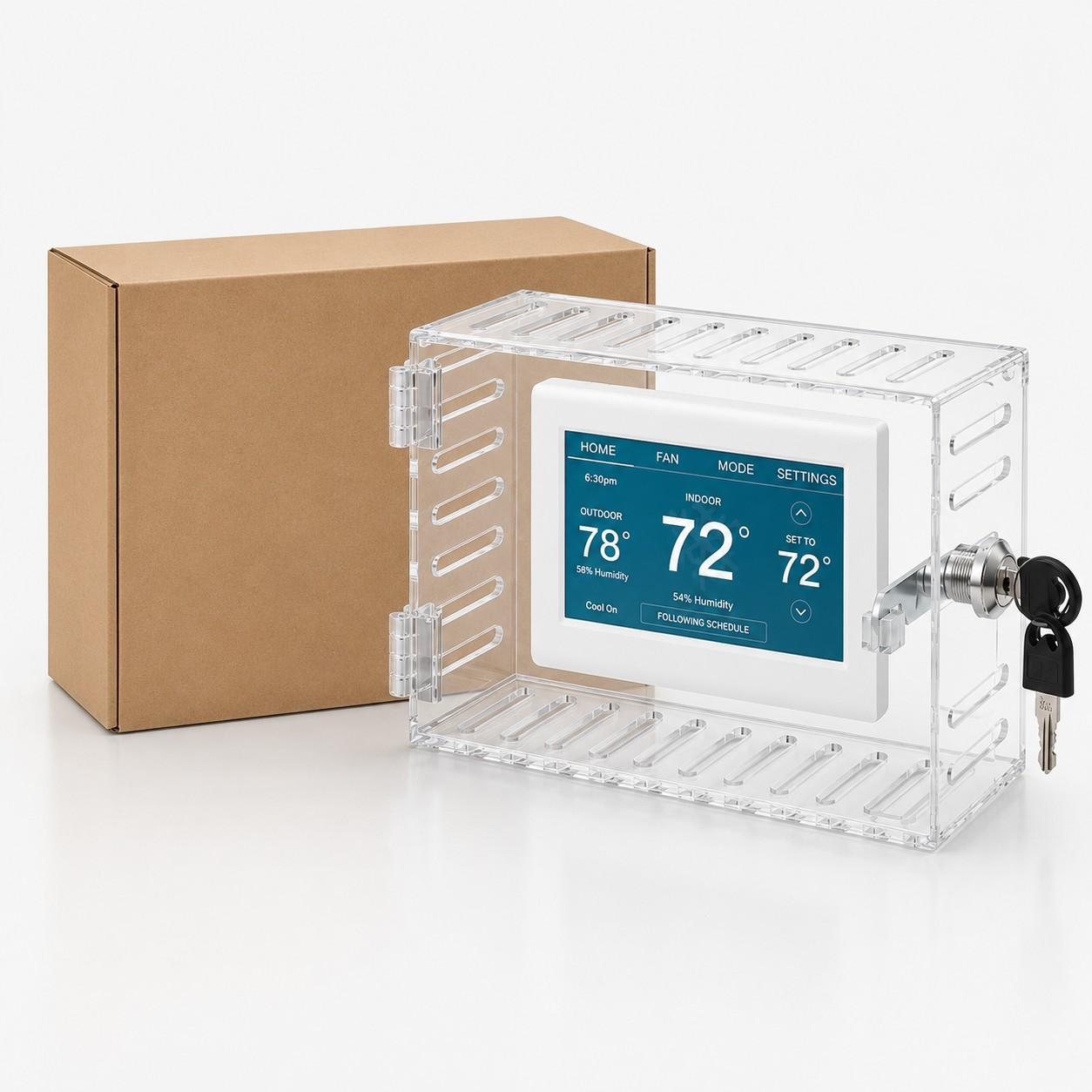 Clear Thermostat Lock Box, Wall Mounted Acrylic Thermostat Cover with Key Lock, Dustproof Vented Anti-Tamper Thermostat Guard, Large Protective Locking Case Fits 4.8"H x 6"W or Smaller for Home Office School Restaurant Hotel Store Install