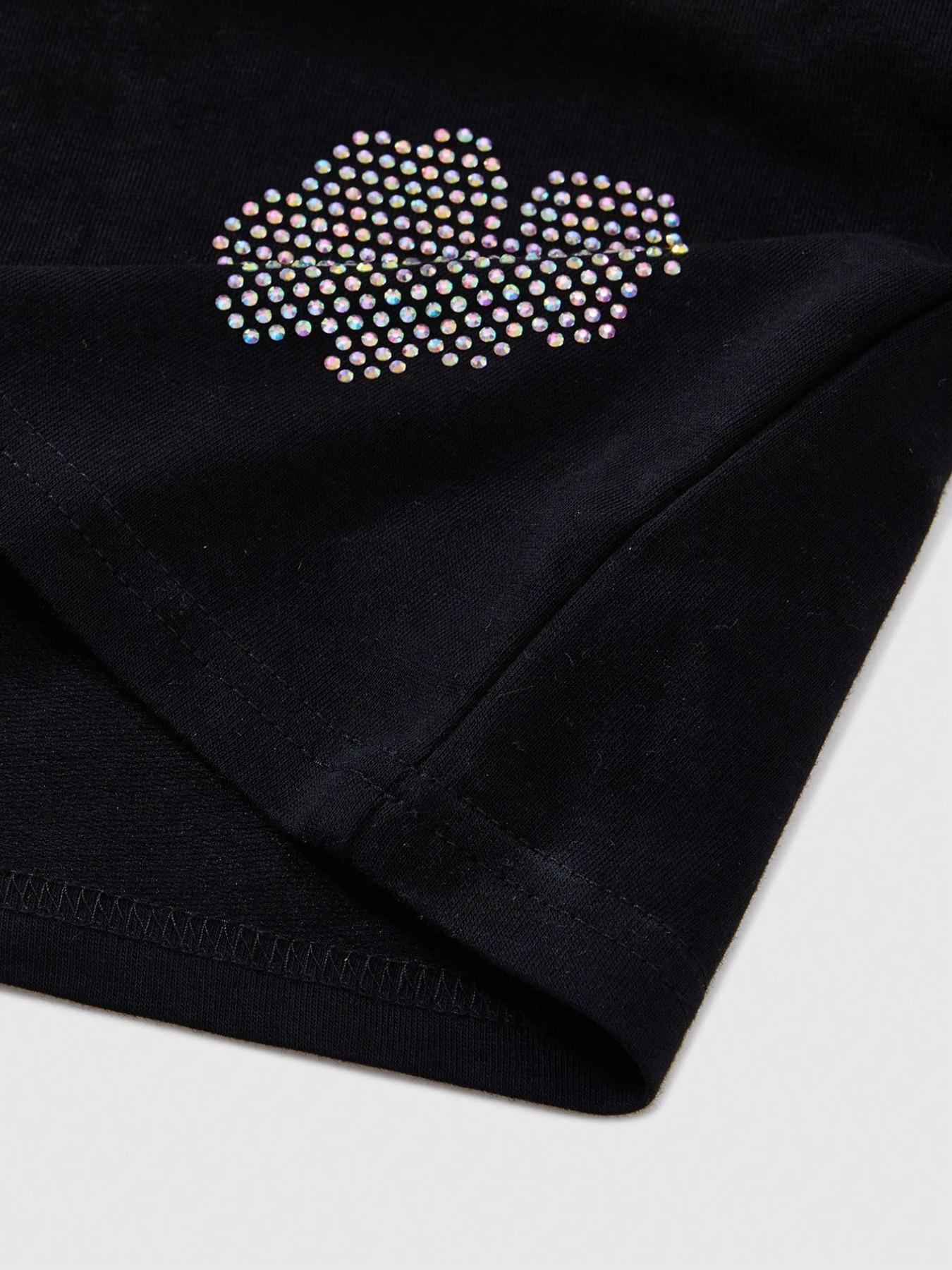 Viral Sparkle Rhinestone Flower Graphic Men Oversized T-Shirt, Black Hotfix Bling Aesthetic Streetwear Tee, Y2K Loose Casual Top, Hip Hop Night Club Party All Match Trendy OOTD #MensFashionTok #RhinestoneFit #StreetStyle #GrungeAesthetic