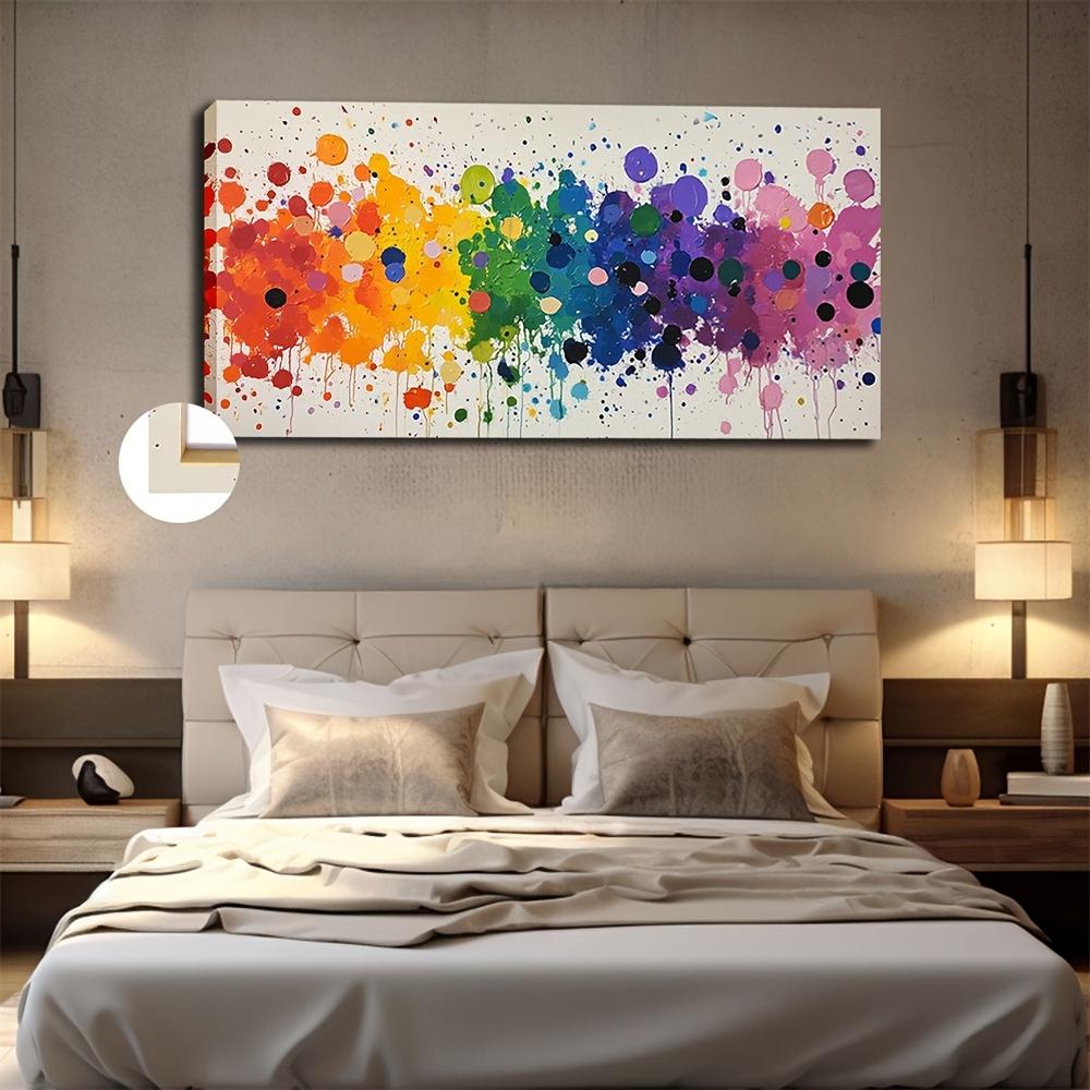 Artistic Retro-Classic Minimalist Abstract Rainbow Watercolor & Oil Painting Print - Large-Format (20x40 / 24x48 Inches) Framed Wall Art Decor, Suitable for Living Rooms, Bedrooms, Home Offices, and Classrooms - Featuring an Interior Solid Wood Frame