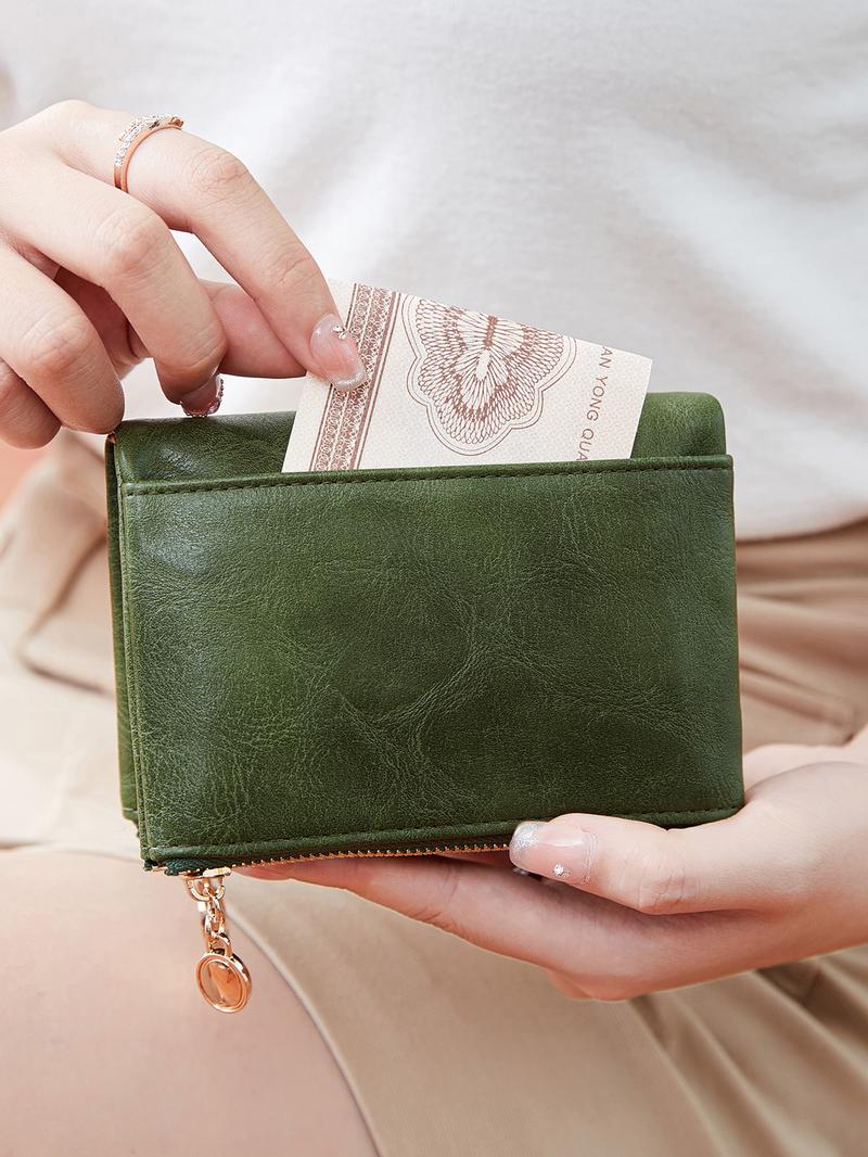 Women's Retro Zipper Short Wallet, Multi Card Slot Bifold Wallet, Fashionable Card Holder, Credit Card Organizer, Casual Versatile, RFID Blocking Wallet for Women & Girls