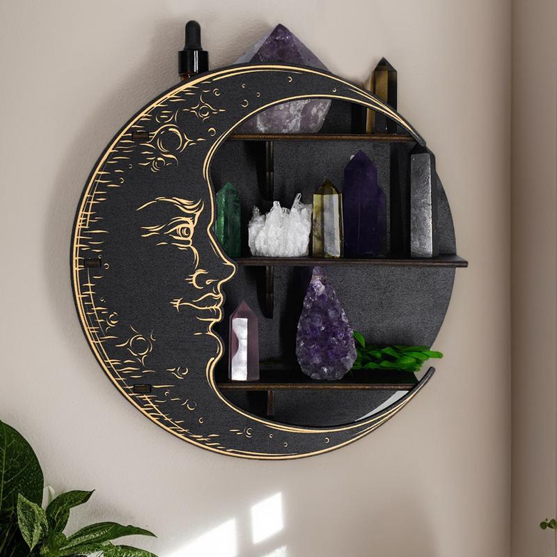 Creative Moon Leaf Pattern Wall Shelf, Wall Mount Design, Solid Wood Indoor Decor, Suitable for Living Room Bedroom Study, Made in China