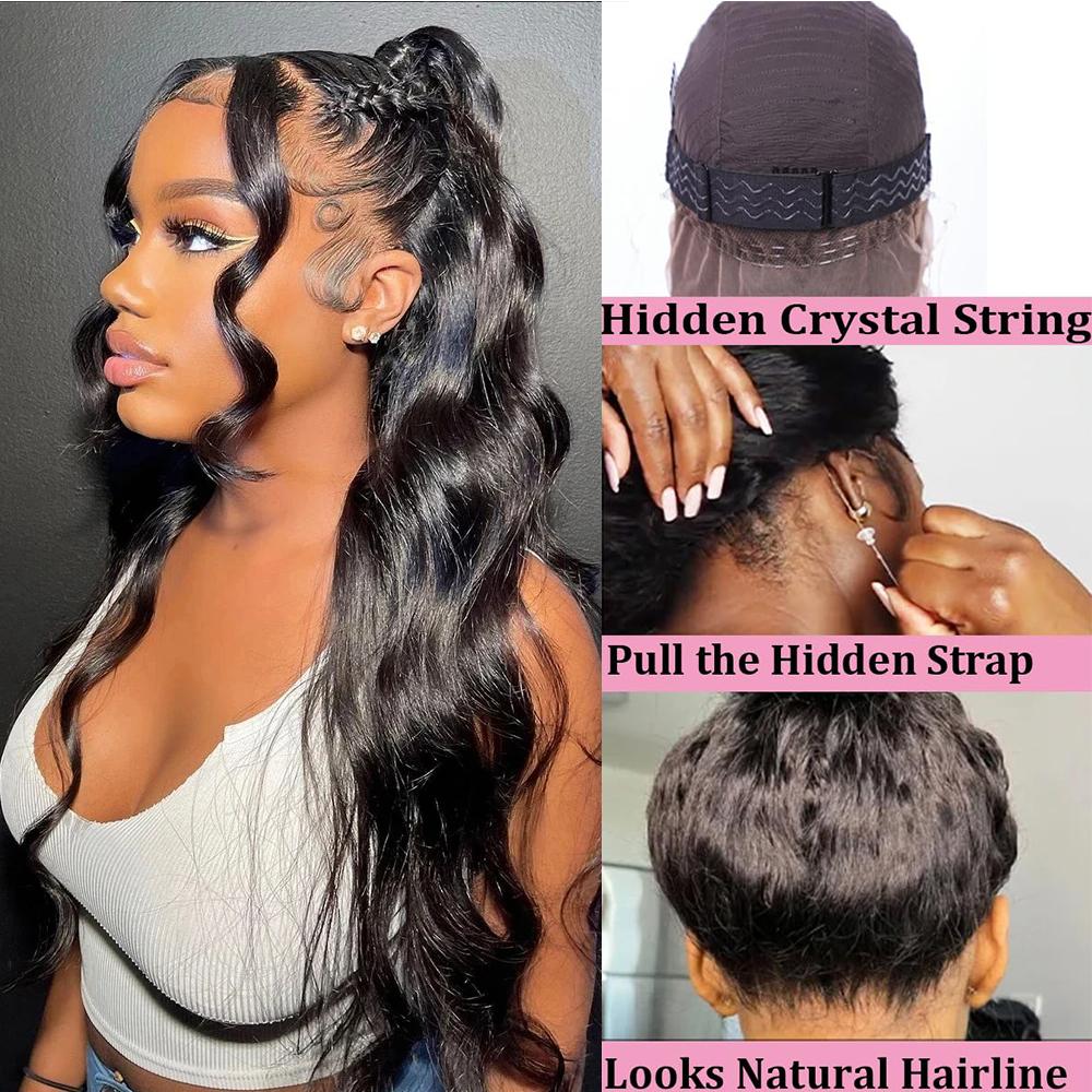 Bling Hair Store Invisi Strap 360 Lace Front Wig Human Hair PrePlucked 180 Density Body Wave HD Lace Wig Human Hair Wigs Glueless Wigs 100% Brazilian Full Lace Wig
