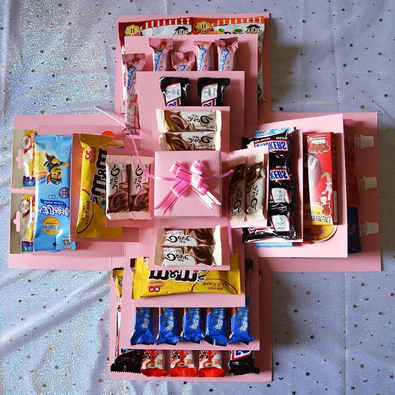 DIY Surprise Explosion Five-Layer Gift Box, Contains Cash, Heart, Snacks, Perfect for Weddings, Birthdays, Valentine's Day, Color Options Available