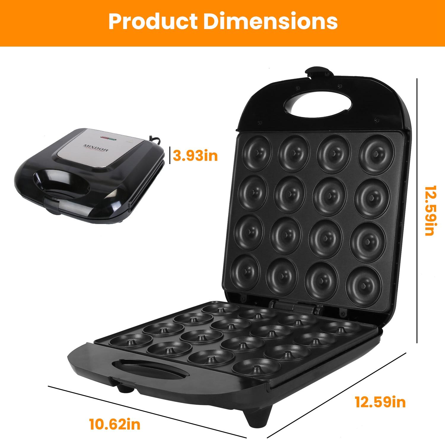 Mini Donut Maker Machine, 16 Holes Non-Stick Waffle Donut Baker, Double Side Heating Electric Doughnut Maker with Overheat Protection, Easy Use Snack Maker for Kids Breakfast Home Dessert Making