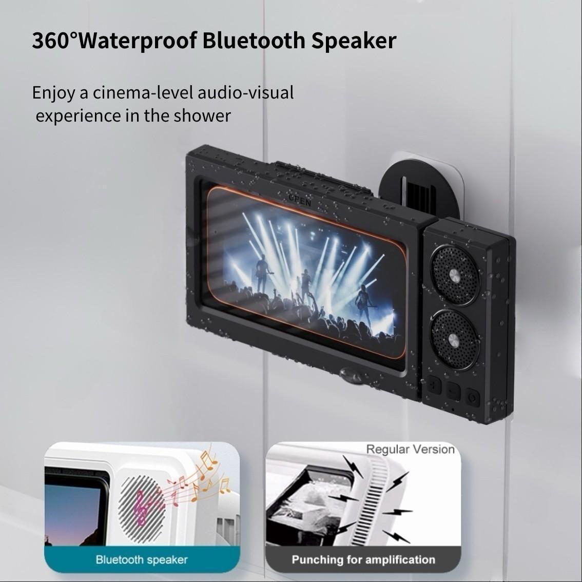 Waterproof box speaker, bathroom waterproof 360 ° rotating touch screen, Bluetooth speaker, watch movies, listen to music, phone holder Bluetooth speaker audio shower TV holder, swimming pool, kitchen, bathroom, sink