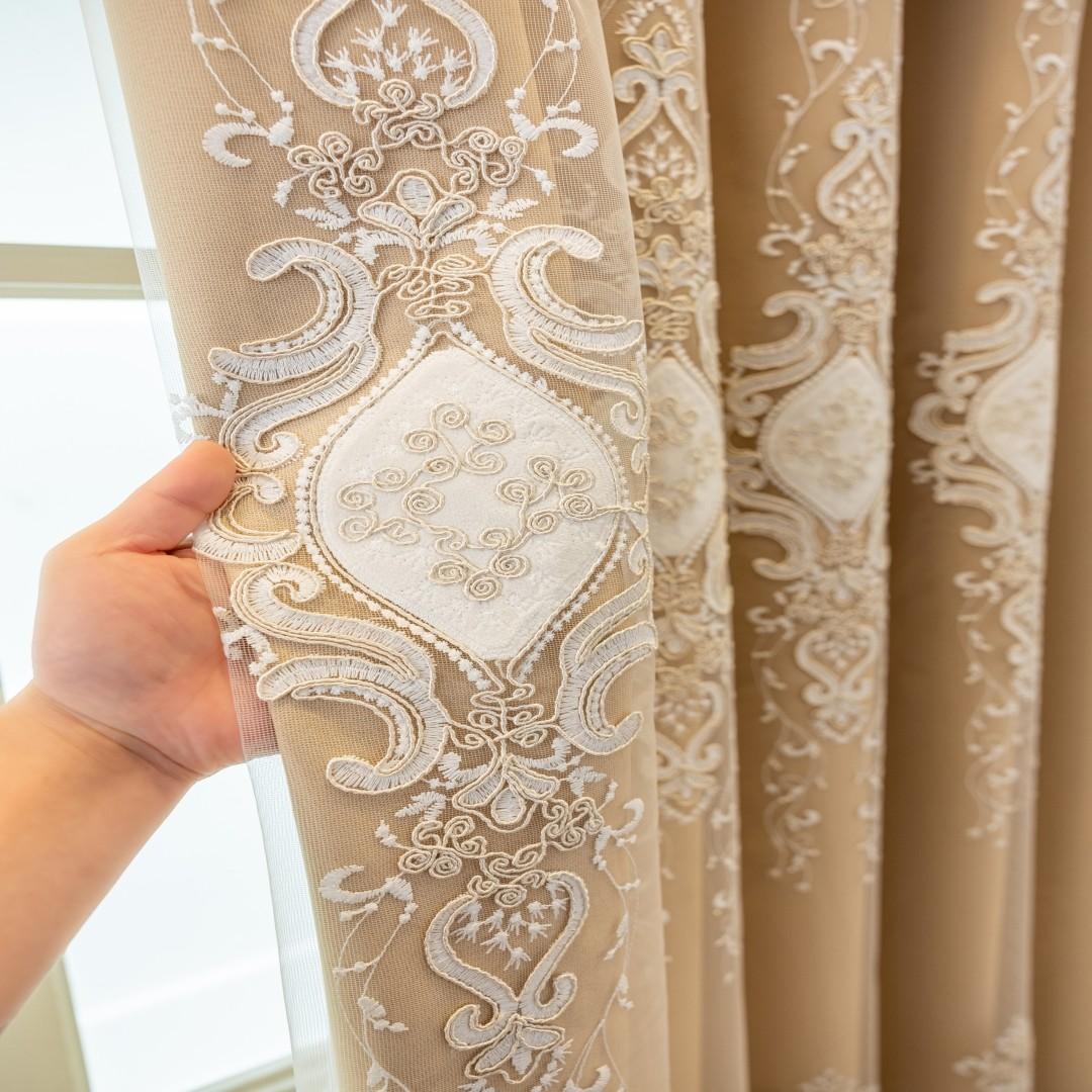 1pc Luxury Double-Layer Blackout Jacquard Curtain, Thermal Insulation Noise Reduction, Cozy Decor for Bedroom Living Room Floor-To-Ceiling Window