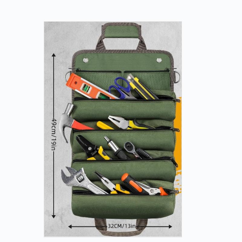 Multifunctional Hardware Installation Tool Roll Bag, Thickened Portable Handheld Durable Roll Bag, Essential Workshop Accessory, Convenient Tool Pockets