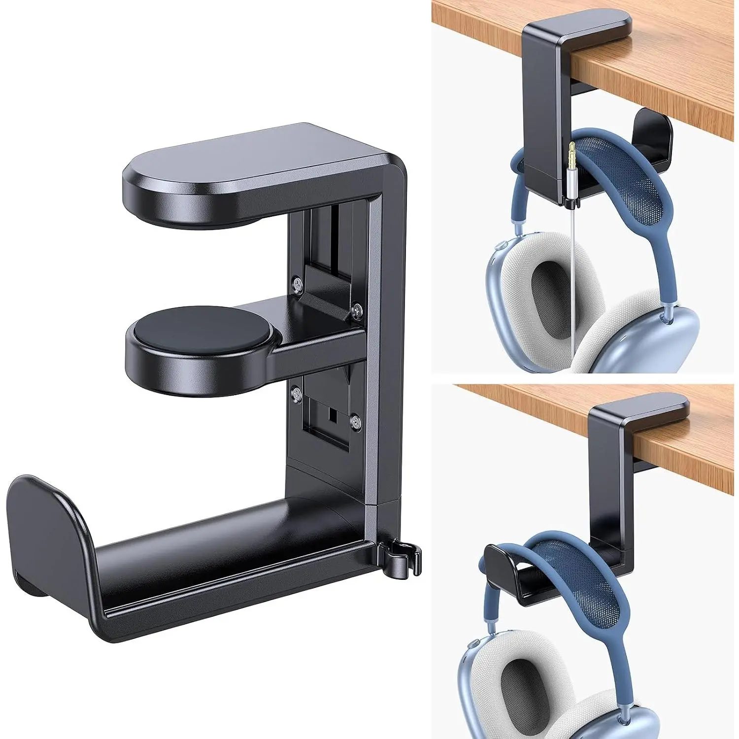 Gaming Headphone Stand for Desk【360°Rotating】PC Headset Holder for Desk Hook Mount, Headset Stand Holder Clip Under Desk Headphone Hanger for Airpods Max, , Sennheiser  Headphone Size