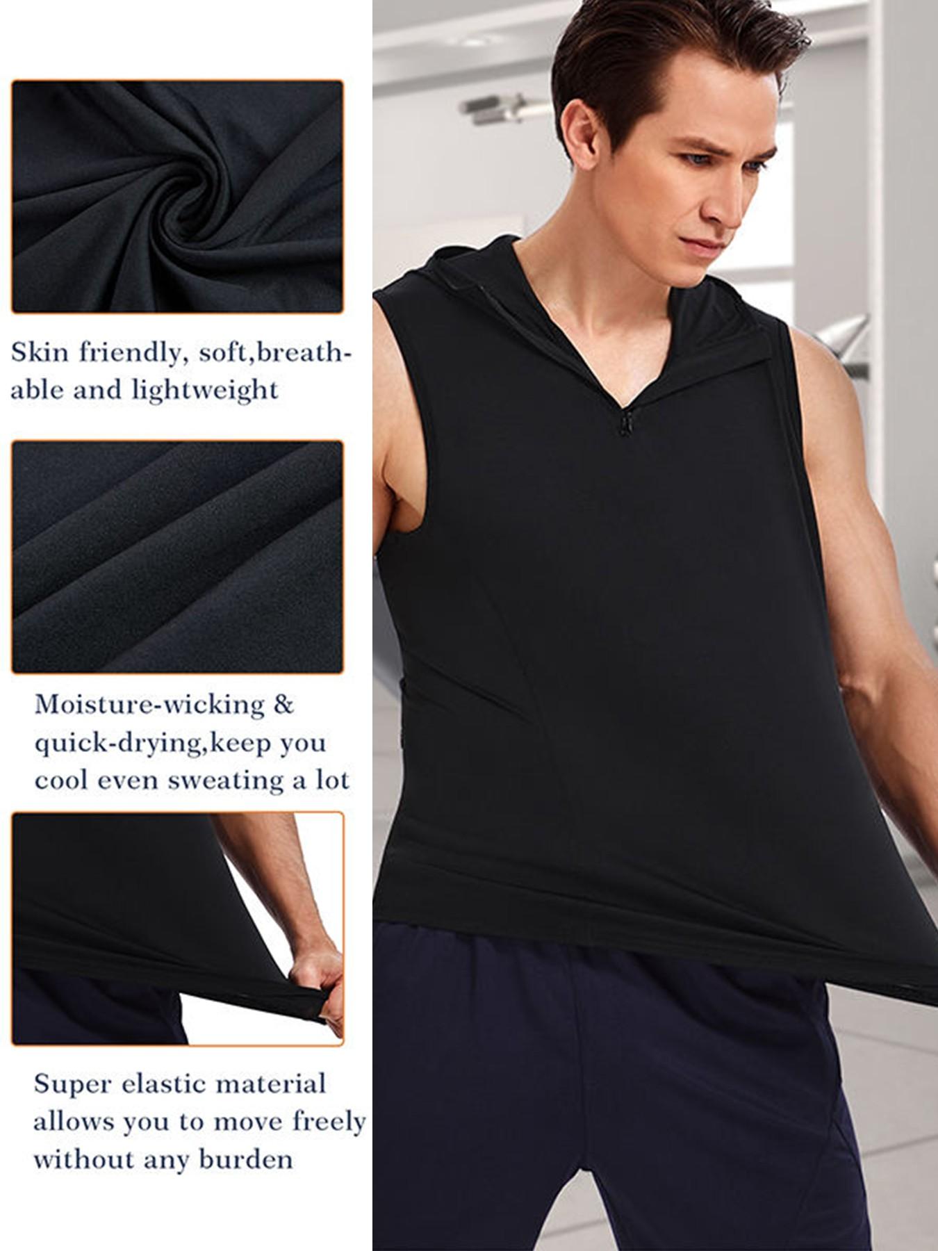 Men's Sports Fabric Tank Top, Loose Fit Stand Collar Hat Design, Quick-Dry Breathable, Hidden Storage Pocket, Professional Sportswear
