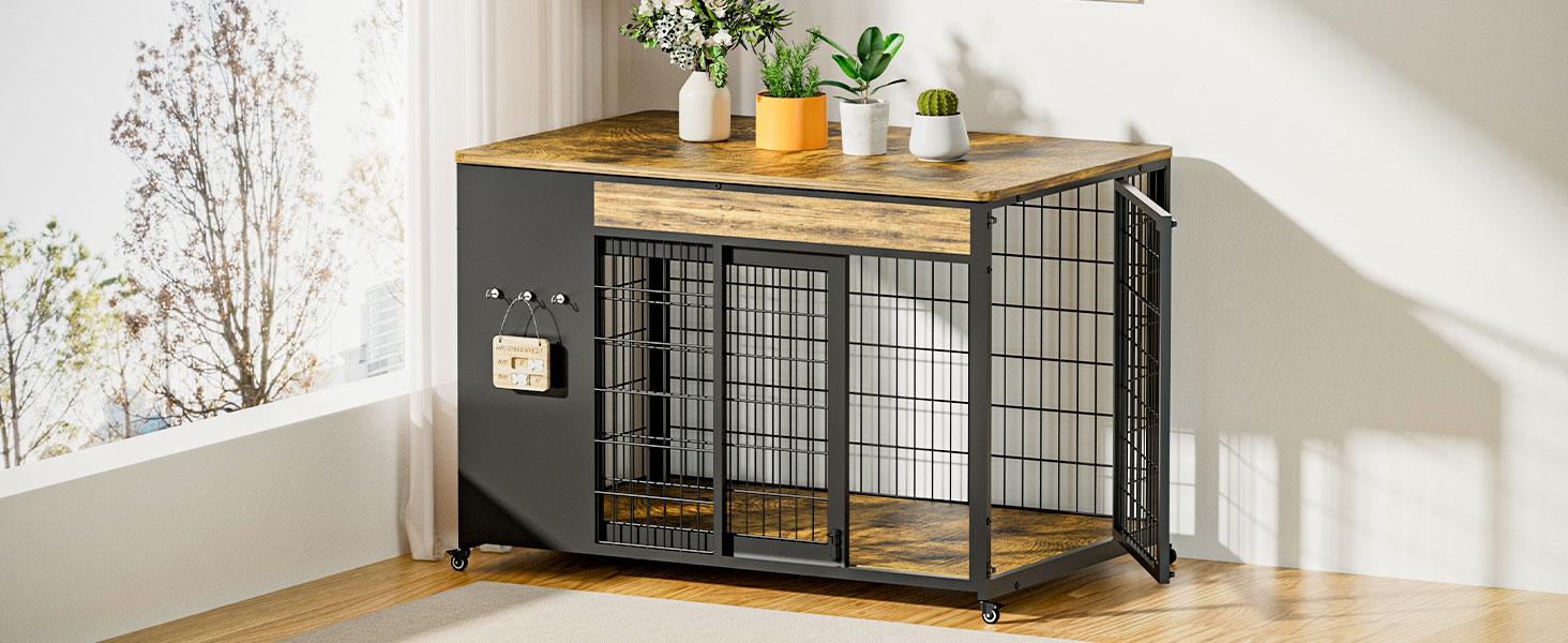 ZZWHOM Premium Solid Wood Dog Crate – Large Indoor Pet Kennel with Lockable Door, Multiple Sizes for Medium to Giant Breeds
