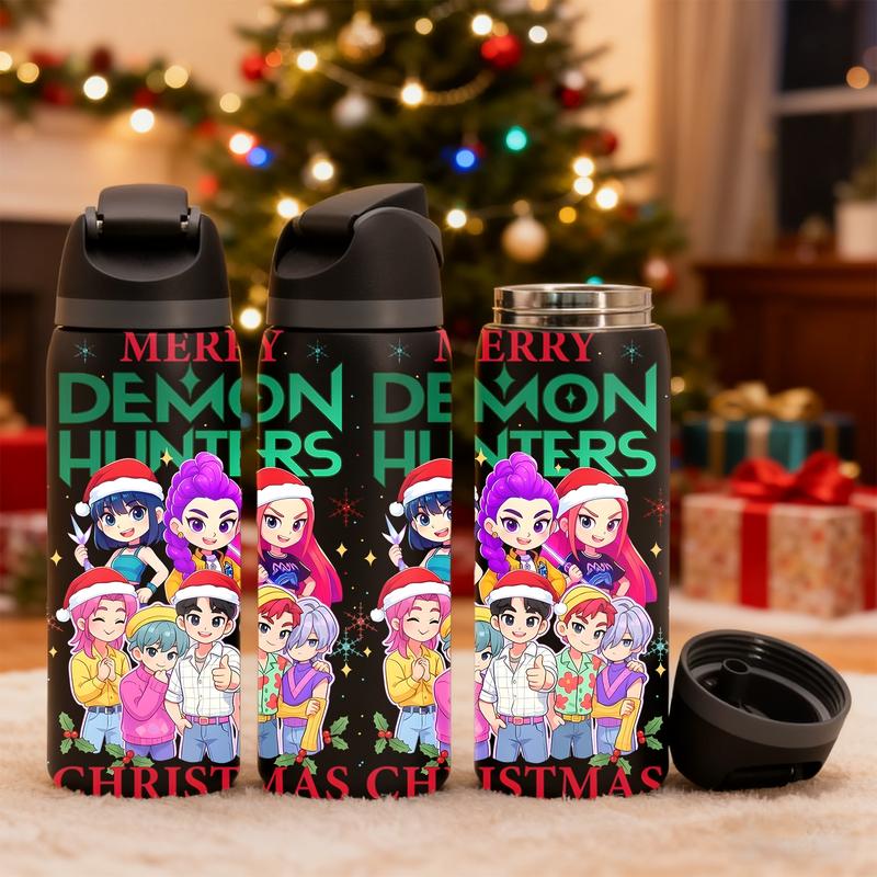 AuraCup 19/24/32oz KPop Demon Hunters Stainless Steel Tumbler, Vacuum Insulated Cup, Kpop Demon Hunter X Gen-Z Cat Atmosphere, with Lid and Straw, Keep Hot 12H / Ice Drinks 24H, Travel, Office, Gift for Music Lovers, Teens