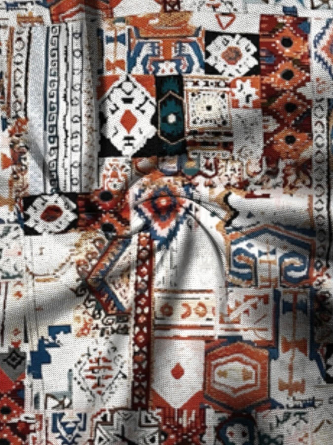 Summer Boys' Bohemian Ethnic Patchwork Drawstring Beach Pants, Kids Retro Loose Fit Coastal Vacation Swim Shorts, Cartoon Pattern