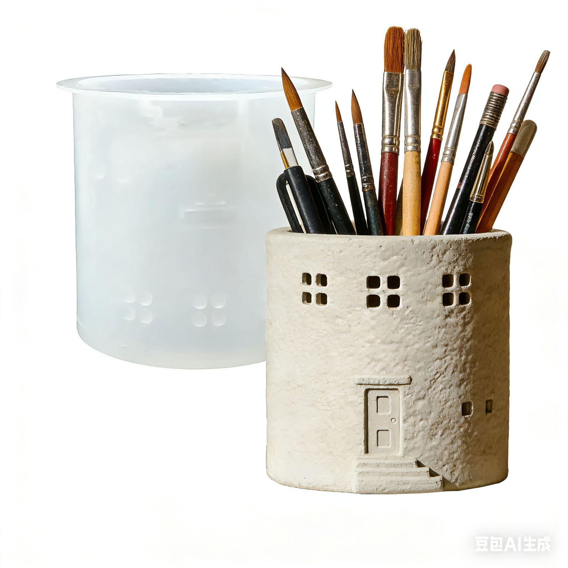 House modeling silicone mold multifunctional DIY handmade mold plaster flower pot pen holder candle cup creative desktop storage decoration food grade silicone high temperature resistant and easy to release handmade lovers must