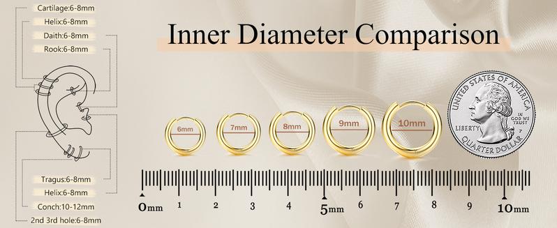 BESTEEL 5 Pairs Small Sterling Silver Hoop Earrings Set for Women Lightweight Tiny Huggie Hoops Silver Mini Cartilage Earrings Pack Hypoallergenic Ear Piercing