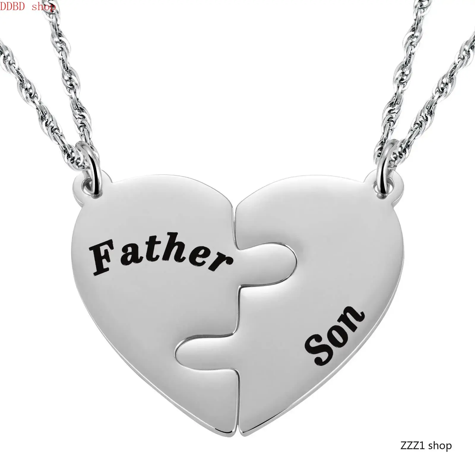 Black-Plated Stainless Steel Puzzle Heart Matching Set Necklaces for Mother and Son, Father's Day Gift, Matching Sets, Jewelry, Mama, Fashion, Womens Gifts, No, Dad Gift