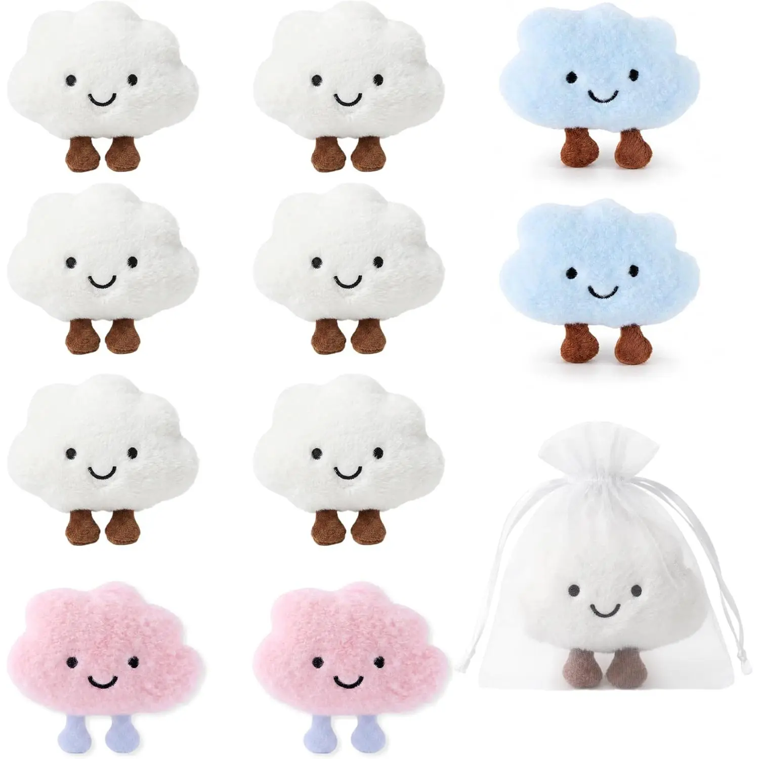 10 Pcs Cute Cloud Keychain Bulk Kawaii Plush Happy Cloud Stuffed Bag Charm Puffy Birthday Gifts Team Pack
