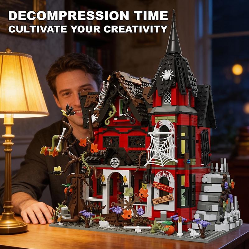 1249pcs MOC Haunted House Building Blocks Set Horror Spooky Building Bricks DIY Puzzle Toys for Adults Kids Gift Room Decoration