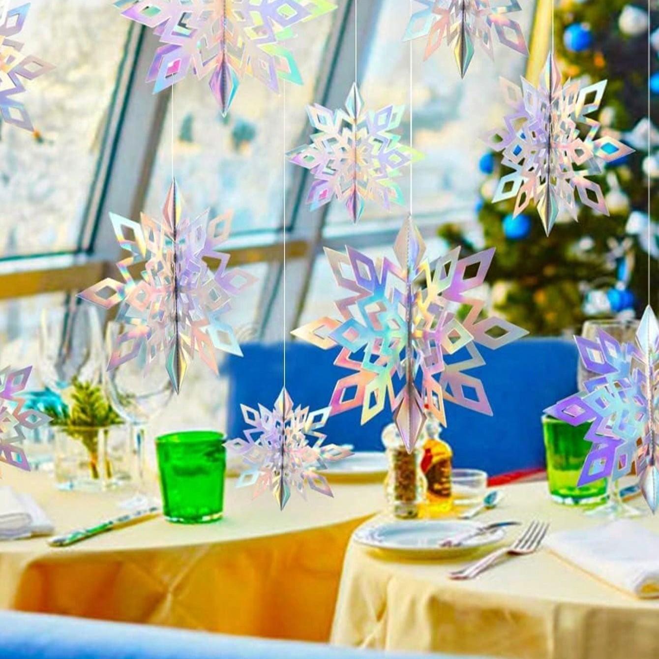 Christmas Hanging Snowflake Decor Set, 6/12 Pieces, 3D Rainbow Paper Snowflakes, Winter Wonderland, Christmas & Birthday Party Decoration