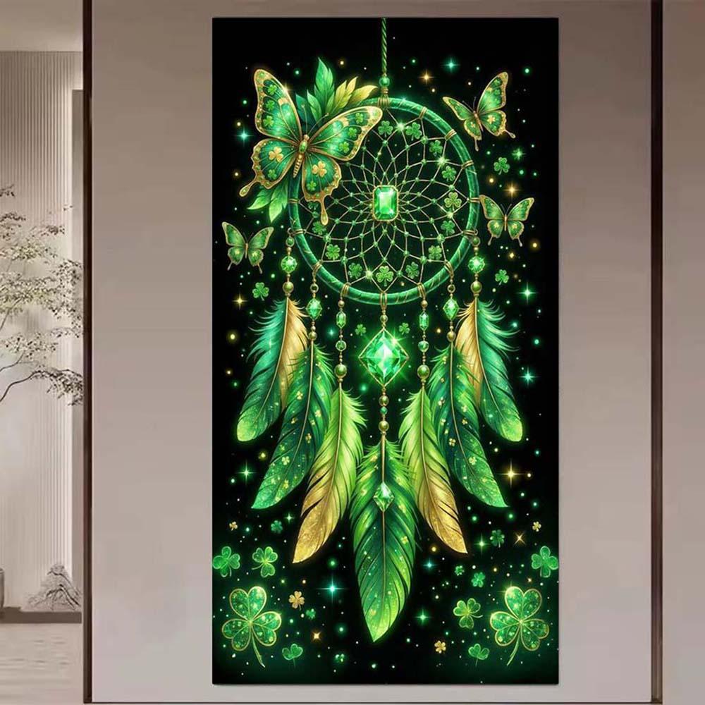 5D Diamond Painting Kit Full Round Drill Dreamcatcher, Butterfly, Green DIY Mosaic Wall Art, Beginner Craft Set (with tools), Home Wall Decoration Gift, Diamond Art Kit