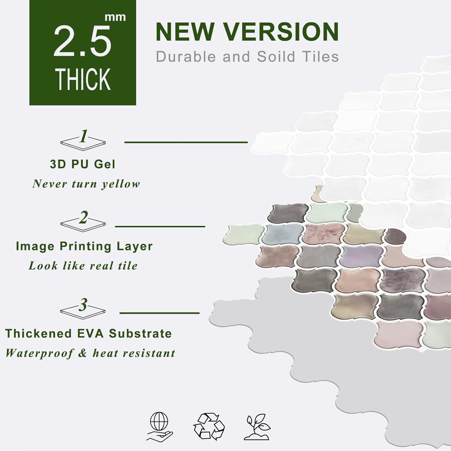 STICKGOO 10-Sheet Multicolor Arabesque Vinyl Tile Peel & Stick Backsplash, Peel and Stick Wall Tile For Bathroom, 12”X12” Self-Adhesive Kitchen Backsplash Tiles (Thicker Design) Home Decor Decorative