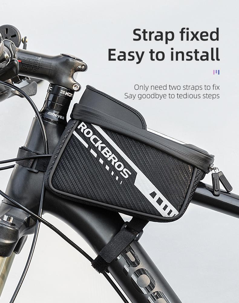 ROCKBROS Bike Phone Front Frame Bag Top Tube Bike Bag Bicycle Handlebar Bag Cell Phone Holder Mount Bag Cycling Accessories Storage Pouch for Phone 15 16  Pro  Max  Below 7.2”