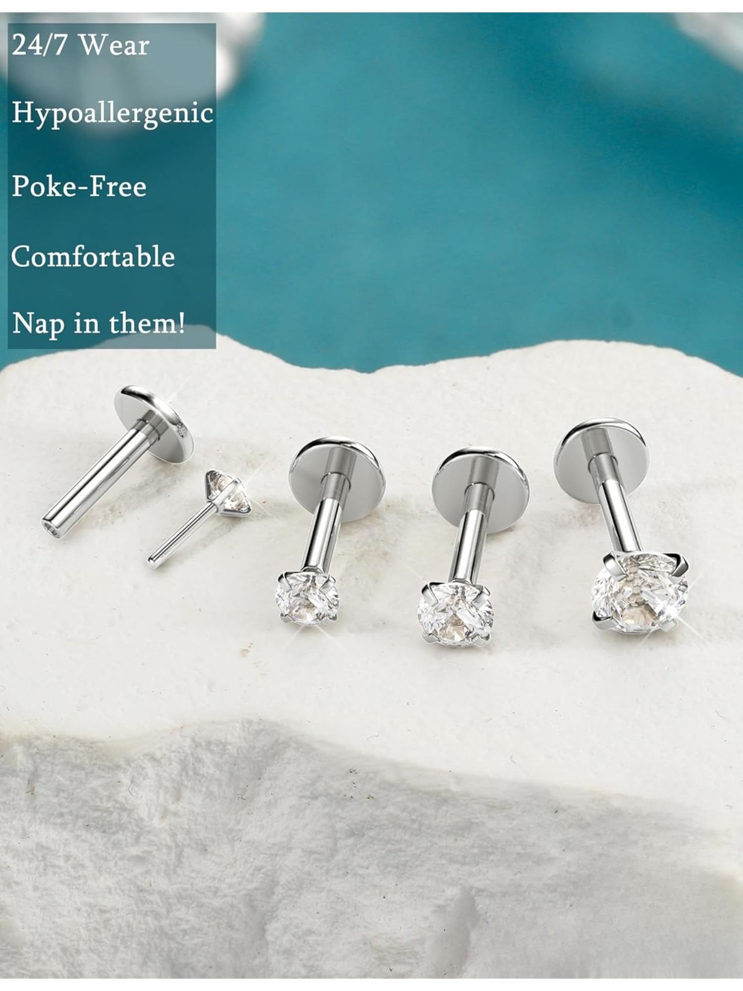 9 Pcs Threadless Nose Studs CZ Nose Rings for Women Men Surgical Steel Labret Studs Lip Rings Push in Flat Back Stud Earrings CZ Nose Nostril Tragus Helix Piercing Jewelry