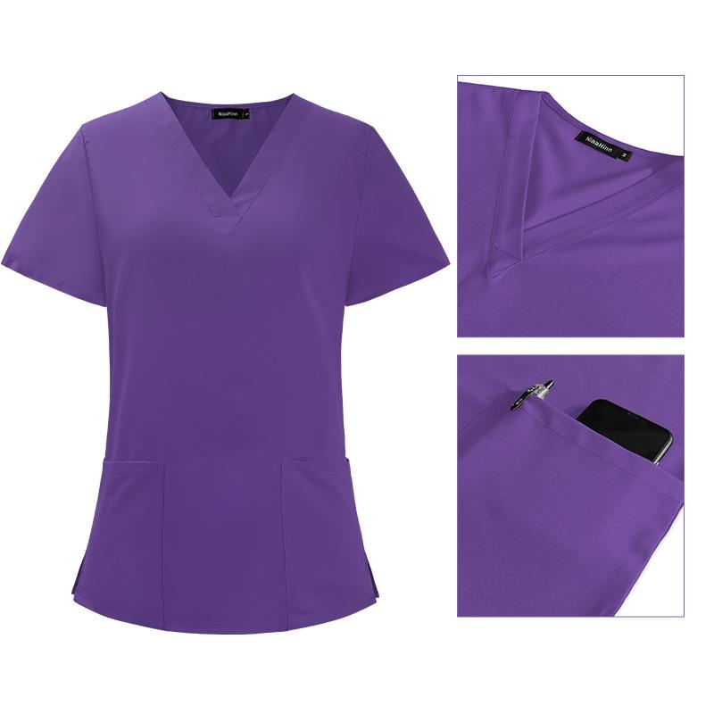 Elastic Quick-Dry V-Neck Two-Piece Scrub Hospital Nurse Uniform Set Beauty Salon Workwear and Operating Outfit Elastic and Slim-Fitting Quick-Dry and Breathable Suitable for Daily Wear in Hospitals Beauty Salons and Operating Rooms