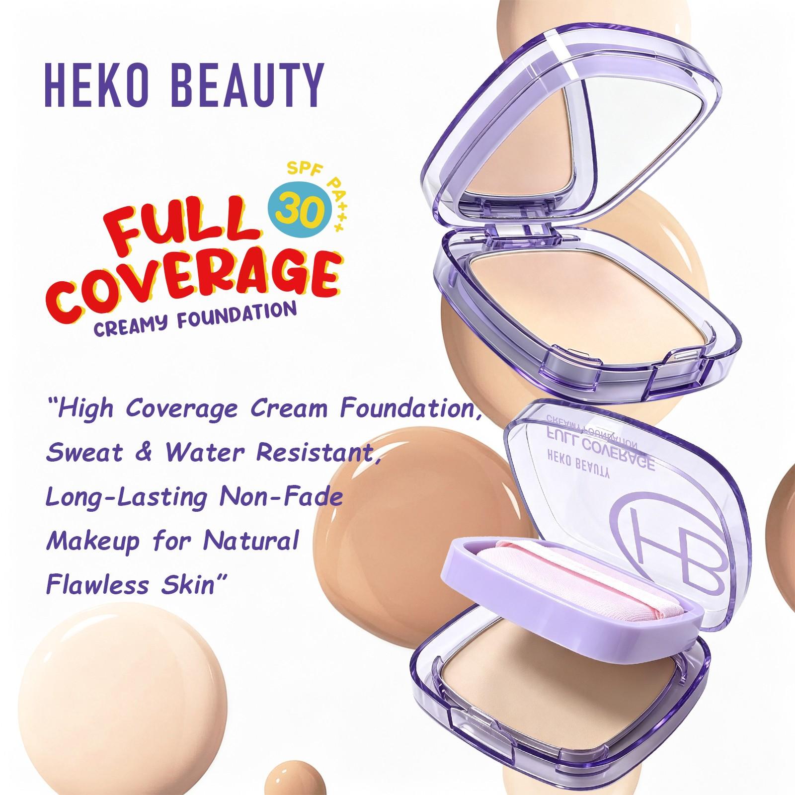 Heko Beauty Cream Foundation, Moisturizing Makeup Foundation, High Coverage Long-Lasting, Waterproof Sweatproof, Poreless, Three Colors Available, 15g, 1 Piece